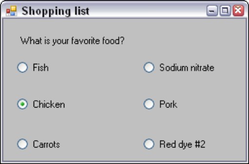 Figure 10-9: Radio buttons display choices, but only let you pick one option.